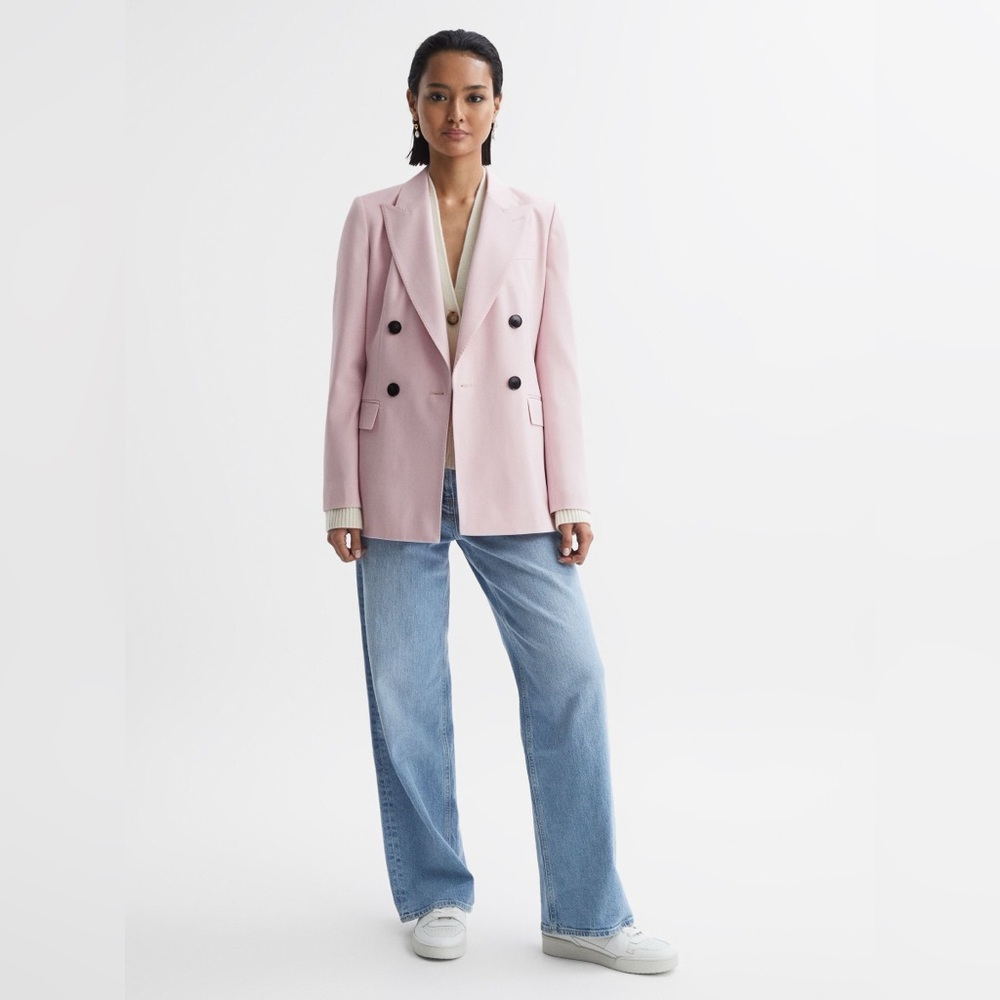 NWT REISS Evelyn Wool Blend Double Breasted Blazer in Pink - Picture 2 of 8